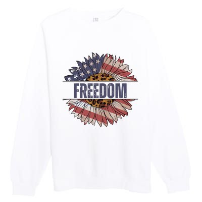 Vintage USA Flag Sunflower 4th Of July Premium Crewneck Sweatshirt