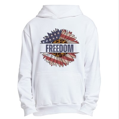 Vintage USA Flag Sunflower 4th Of July Urban Pullover Hoodie