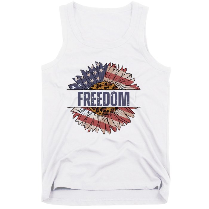 Vintage USA Flag Sunflower 4th Of July Tank Top