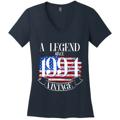 Vintage Usa Flag A Legend Since 1994 30th Birthday Women's V-Neck T-Shirt