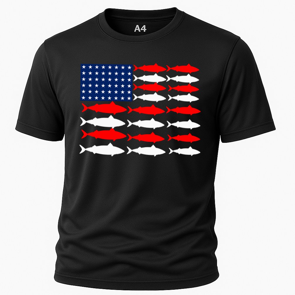 Vintage Usa Fish American Flag Fishing Patriotic Fisher Cool Gift Cooling Performance Crew T-Shirt