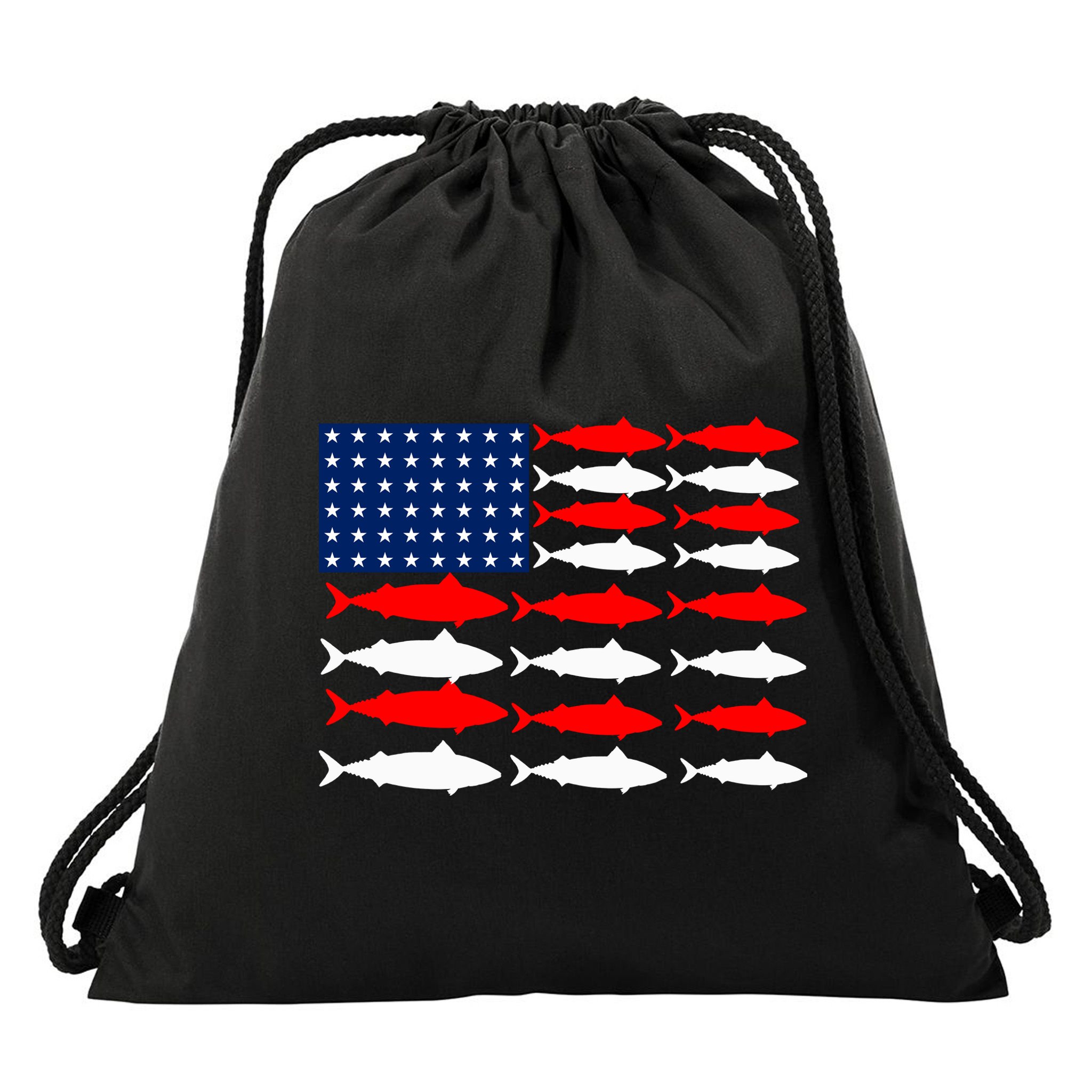 Vintage Usa Fish American Flag Fishing Patriotic Fisher Cool Gift Drawstring Bag