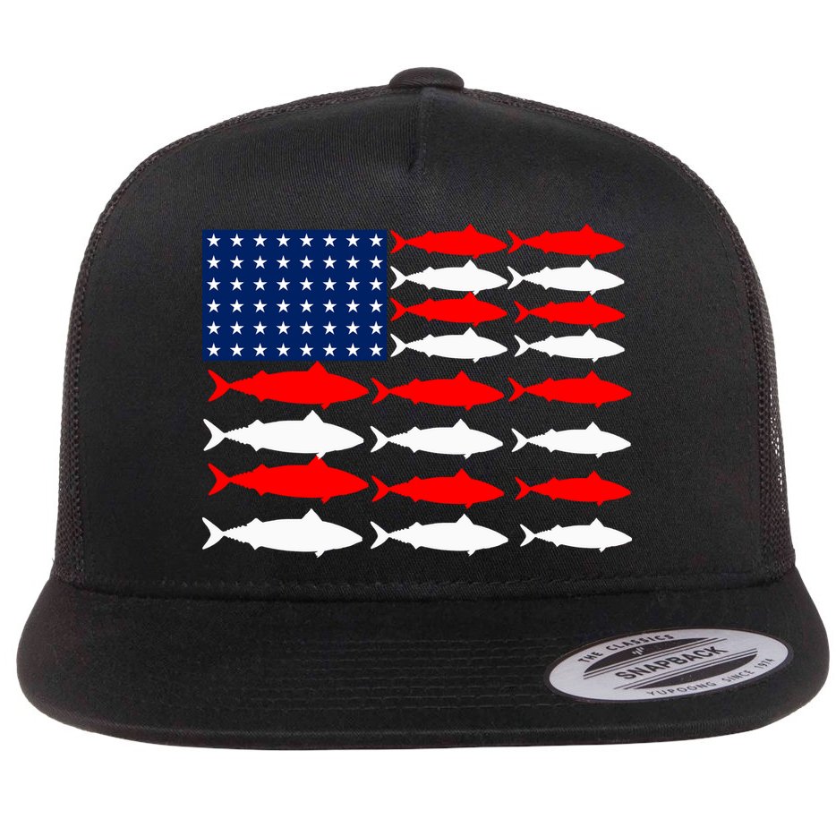 Vintage Usa Fish American Flag Fishing Patriotic Fisher Cool Gift Flat Bill Trucker Hat
