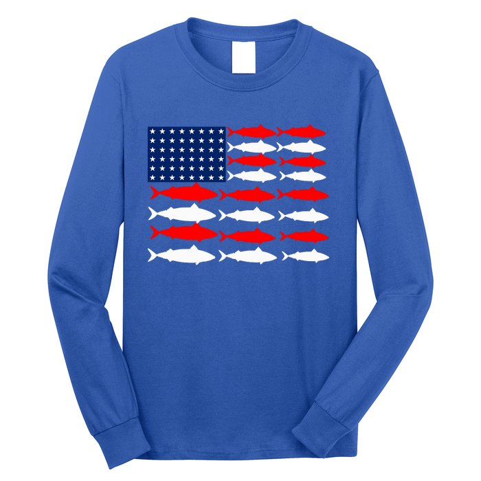 Vintage Usa Fish American Flag Fishing Patriotic Fisher Cool Gift Long Sleeve Shirt