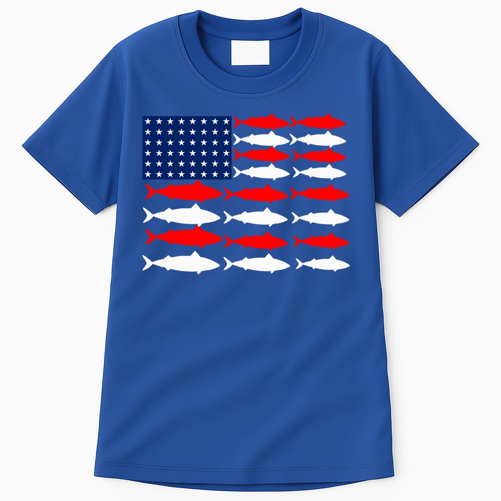 Vintage Usa Fish American Flag Fishing Patriotic Fisher Cool Gift Tall T-Shirt