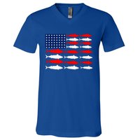 Vintage Usa Fish American Flag Fishing Patriotic Fisher Cool Gift V-Neck T-Shirt