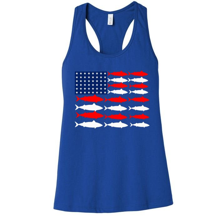 Vintage Usa Fish American Flag Fishing Patriotic Fisher Cool Gift Women's Racerback Tank