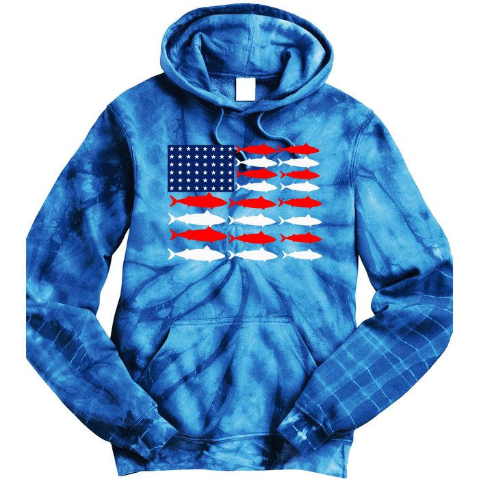 Vintage Usa Fish American Flag Fishing Patriotic Fisher Cool Gift Tie Dye Hoodie