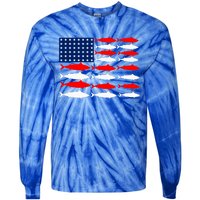 Vintage Usa Fish American Flag Fishing Patriotic Fisher Cool Gift Tie-Dye Long Sleeve Shirt