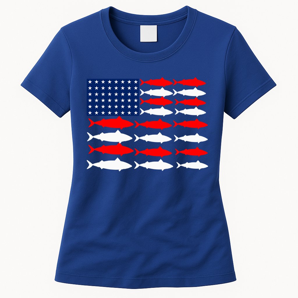 Vintage Usa Fish American Flag Fishing Patriotic Fisher Cool Gift Womens T-Shirt