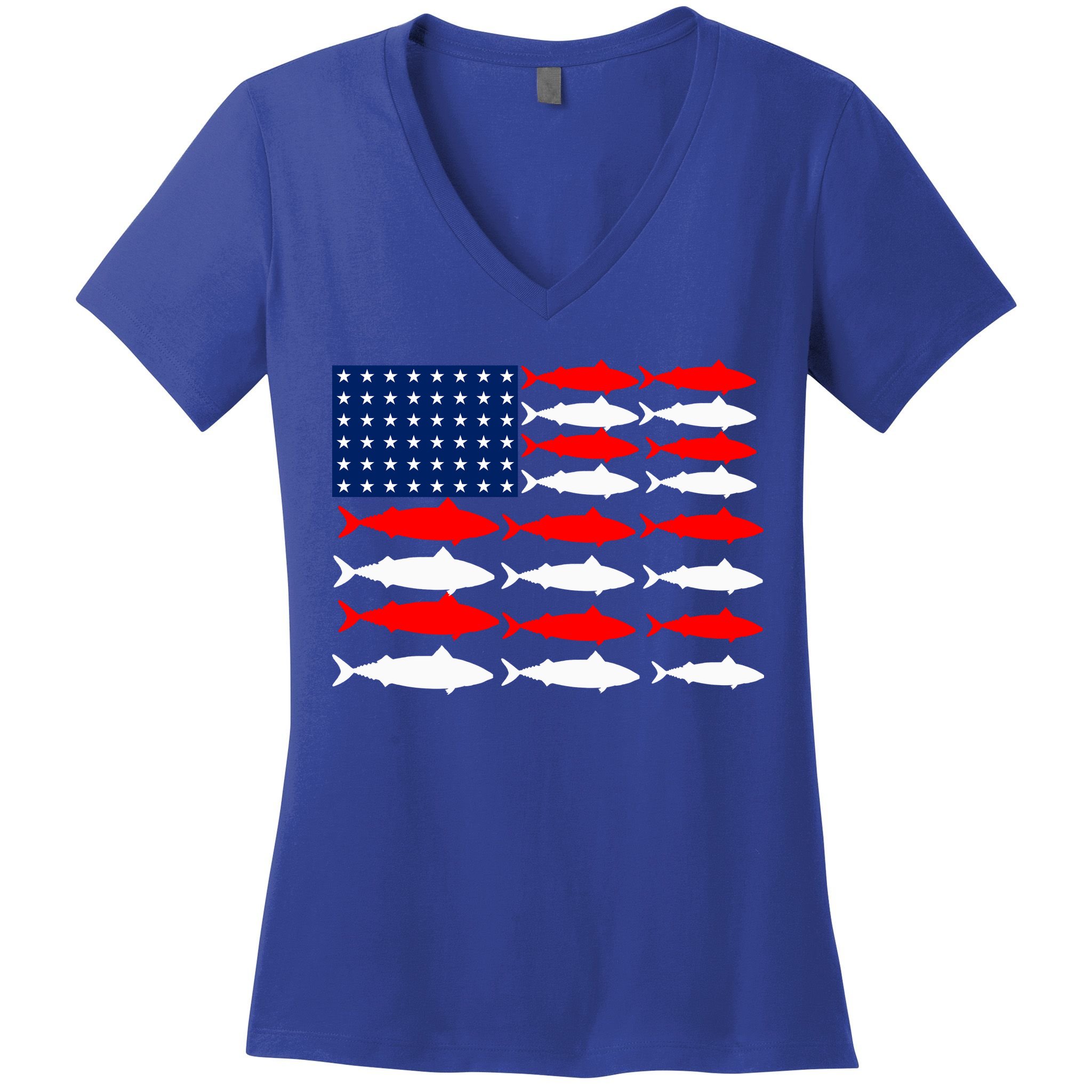 Vintage Usa Fish American Flag Fishing Patriotic Fisher Cool Gift Women's V-Neck T-Shirt