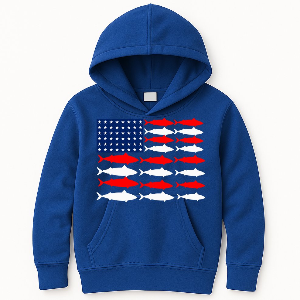 Vintage Usa Fish American Flag Fishing Patriotic Fisher Cool Gift Kids Hoodie