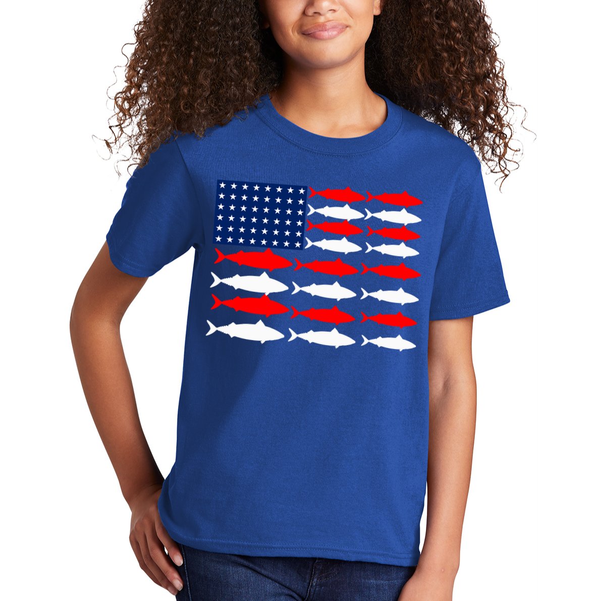 Vintage Usa Fish American Flag Fishing Patriotic Fisher Cool Gift Kids T-Shirt