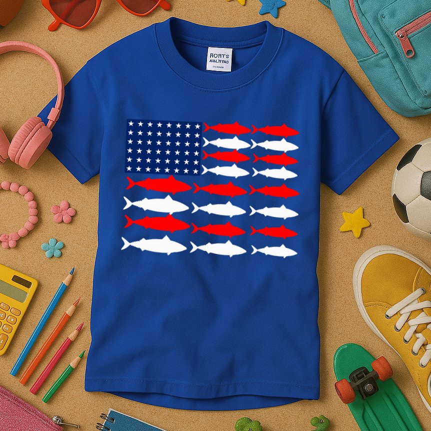 Vintage Usa Fish American Flag Fishing Patriotic Fisher Cool Gift Kids T-Shirt