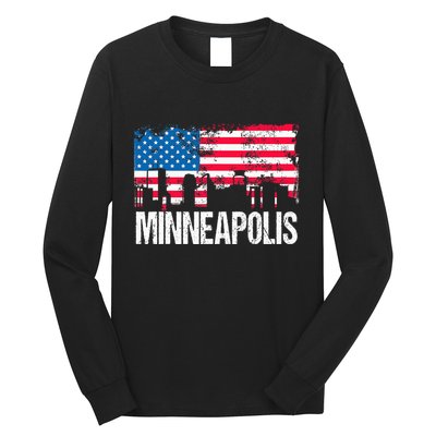 Vintage Us Flag American City Skyline Minneapolis Minnesota Long Sleeve Shirt