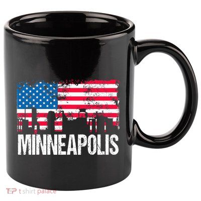 Vintage Us Flag American City Skyline Minneapolis Minnesota 11oz C Handle Ceramic Mug