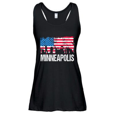 Vintage Us Flag American City Skyline Minneapolis Minnesota Ladies Essential Flowy Tank