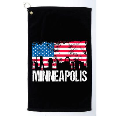 Vintage Us Flag American City Skyline Minneapolis Minnesota Golf Towel