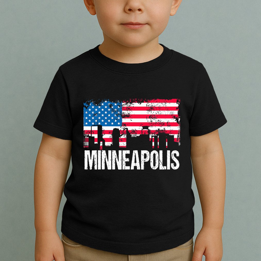 Vintage Us Flag American City Skyline Minneapolis Minnesota Toddler T-Shirt