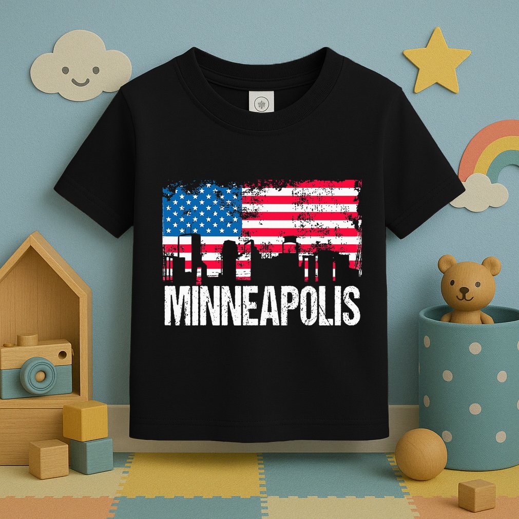 Vintage Us Flag American City Skyline Minneapolis Minnesota Toddler T-Shirt
