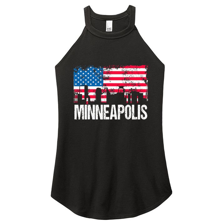 Vintage Us Flag American City Skyline Minneapolis Minnesota Women's Perfect Tri Rocker Tank