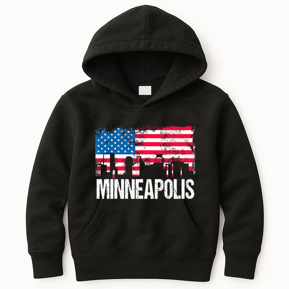 Vintage Us Flag American City Skyline Minneapolis Minnesota Kids Hoodie