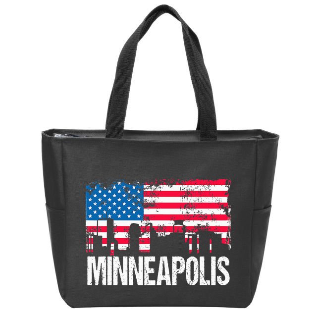 Vintage Us Flag American City Skyline Minneapolis Minnesota Zip Tote Bag