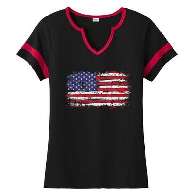 Vintage Usa Flag 4th Of July Independence Day Ladies Halftime Notch Neck Tee