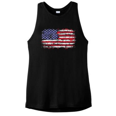 Vintage Usa Flag 4th Of July Independence Day Ladies PosiCharge Tri-Blend Wicking Tank