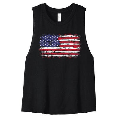 Vintage Usa Flag 4th Of July Independence Day Women's Racerback Cropped Tank