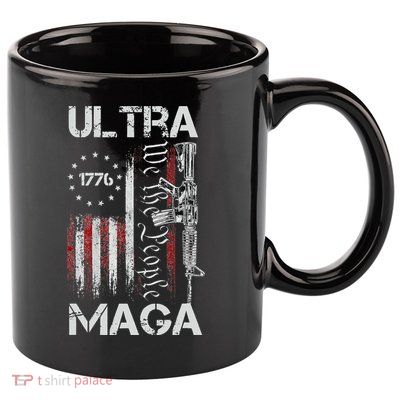 Vintage USA Flag Ultra Maga Gun USA 4th Of July Trump 2024 11oz C Handle Ceramic Mug