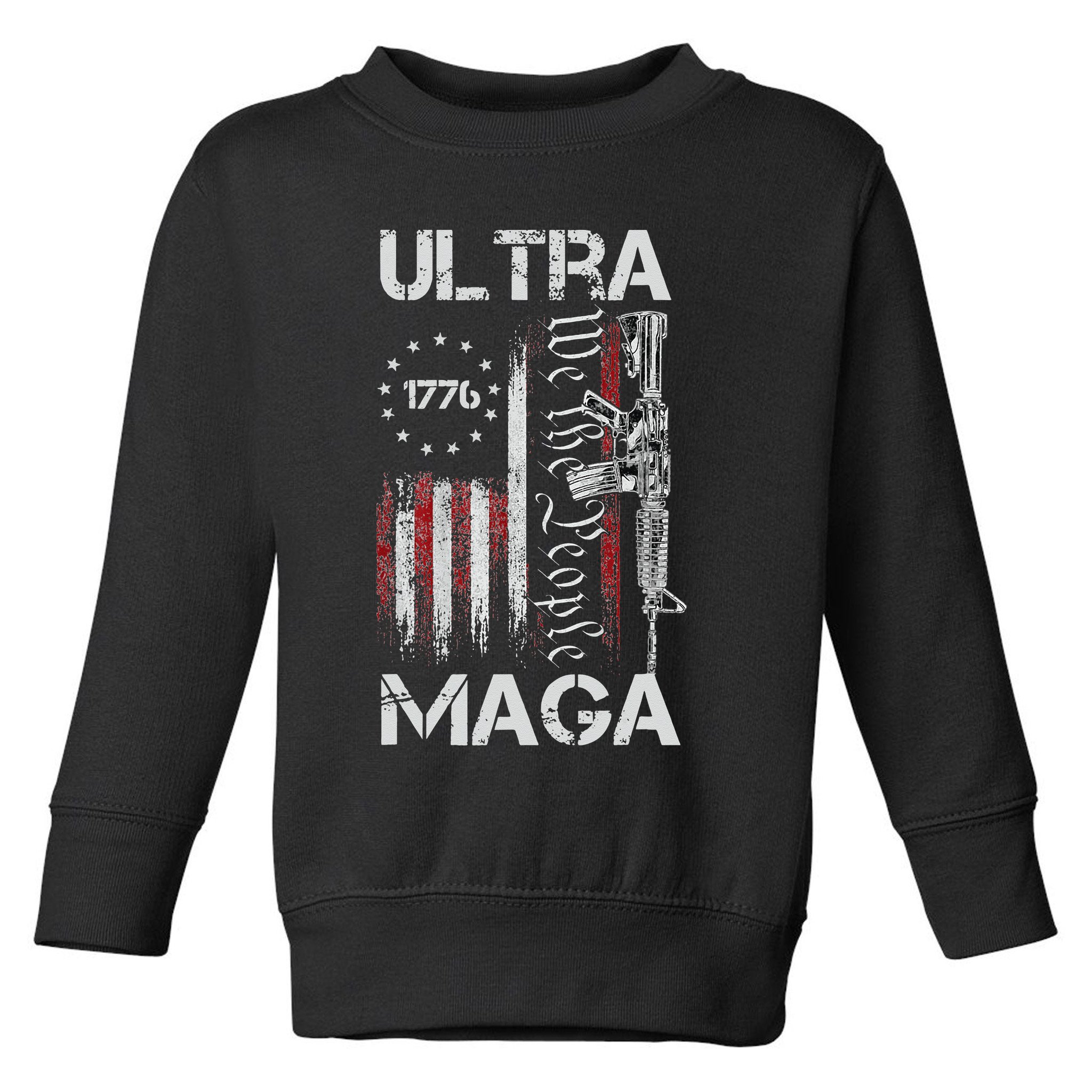 Vintage USA Flag Ultra Maga Gun USA 4th Of July Trump 2024 Toddler Sweatshirt
