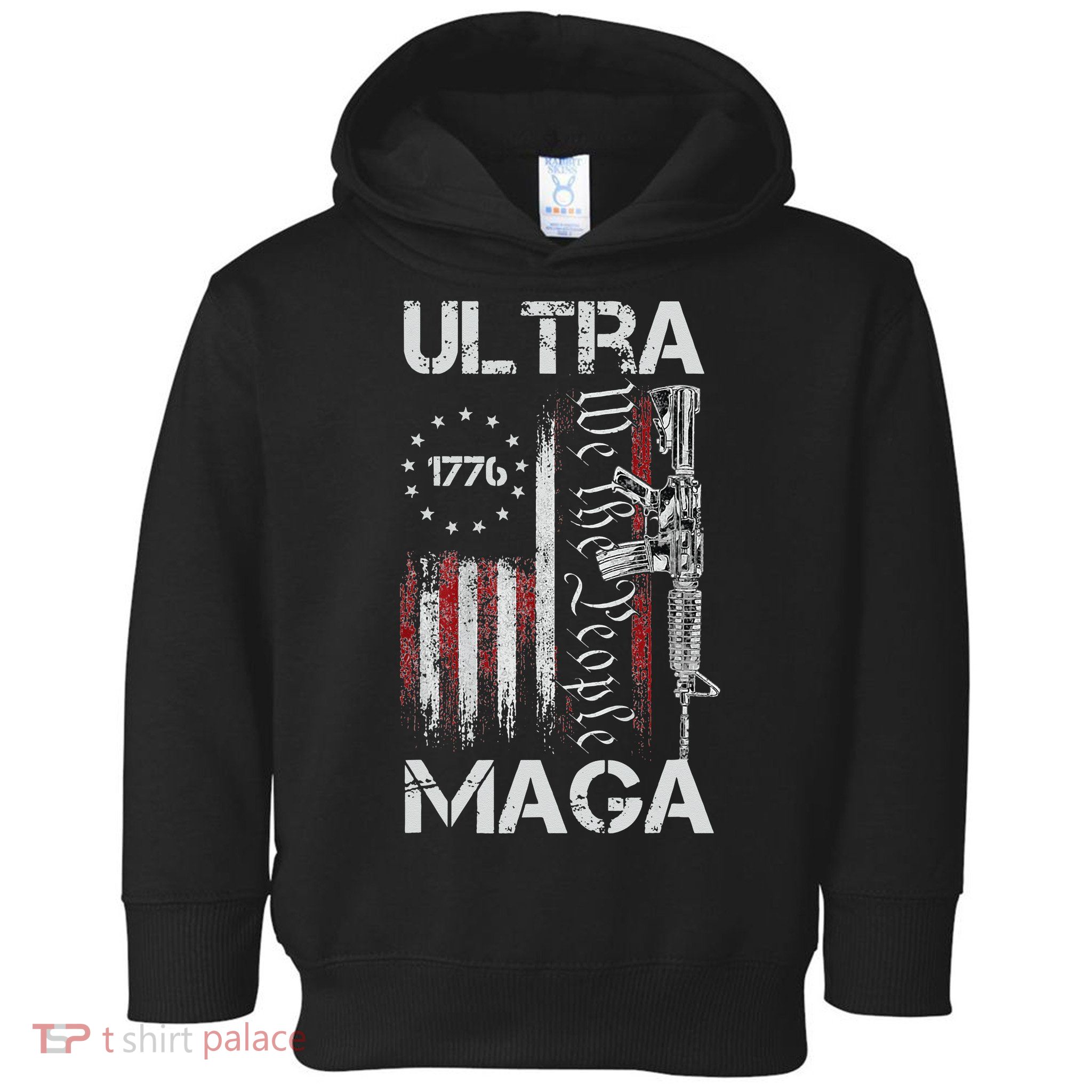 Vintage USA Flag Ultra Maga Gun USA 4th Of July Trump 2024 Toddler Hoodie