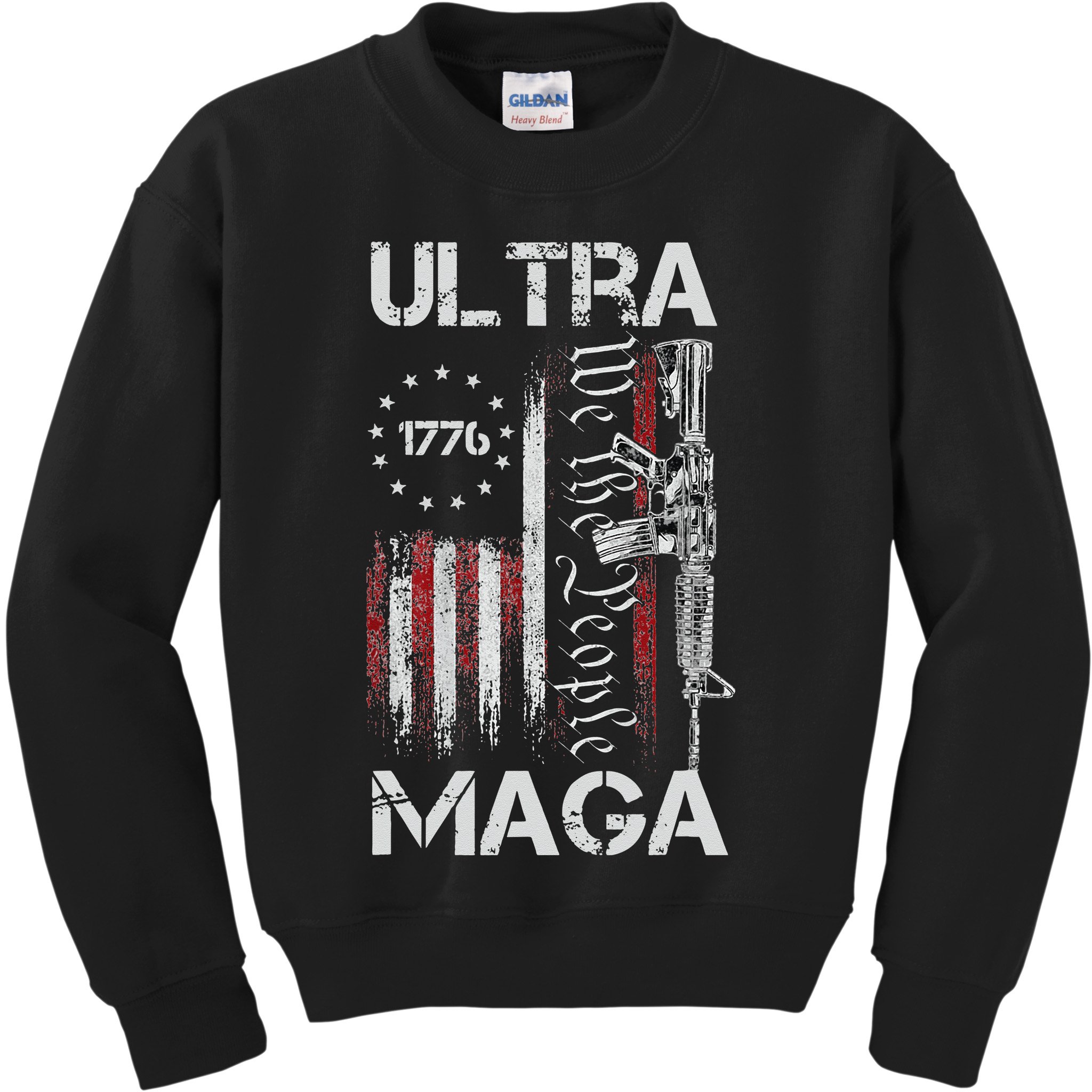 Vintage USA Flag Ultra Maga Gun USA 4th Of July Trump 2024 Kids Sweatshirt