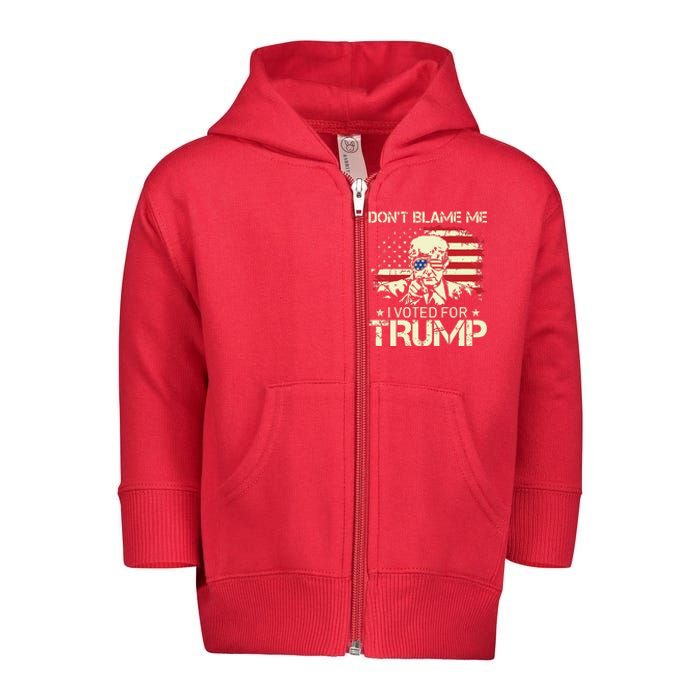 Vintage Usa Flag Dont Blame Me I Voted For Trump On Back Toddler Zip Fleece Hoodie