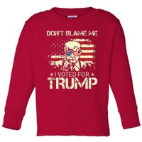 Vintage Usa Flag Dont Blame Me I Voted For Trump On Back Toddler Long Sleeve Shirt