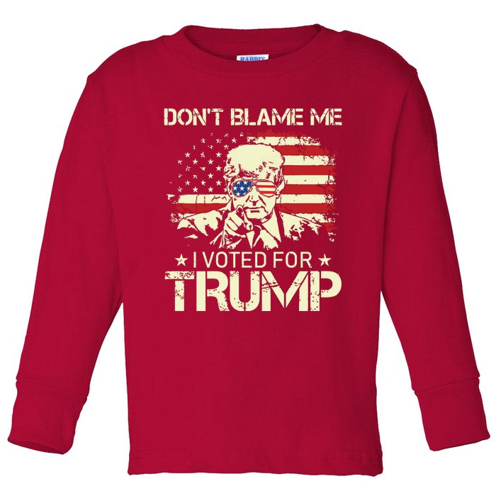 Vintage Usa Flag Dont Blame Me I Voted For Trump On Back Toddler Long Sleeve Shirt