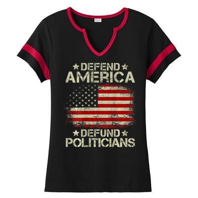 Vintage USA Flag Defend America Defund Politicians Ladies Halftime Notch Neck Tee