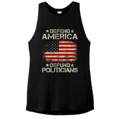 Vintage USA Flag Defend America Defund Politicians Ladies PosiCharge Tri-Blend Wicking Tank