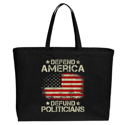 Vintage USA Flag Defend America Defund Politicians Cotton Canvas Jumbo Tote