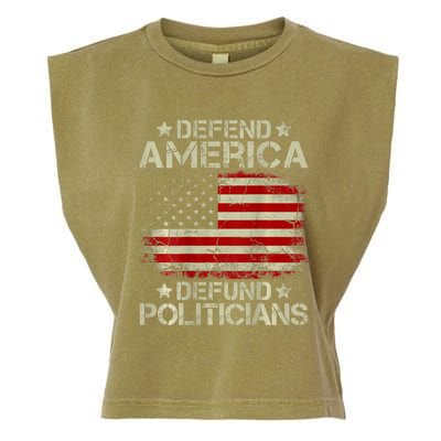 Vintage USA Flag Defend America Defund Politicians Garment-Dyed Women's Muscle Tee