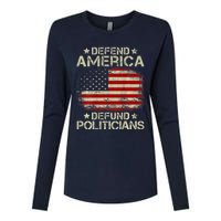 Vintage USA Flag Defend America Defund Politicians Womens Cotton Relaxed Long Sleeve T-Shirt