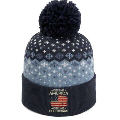 Vintage USA Flag Defend America Defund Politicians The Baniff Cuffed Pom Beanie