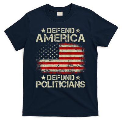 Vintage USA Flag Defend America Defund Politicians T-Shirt