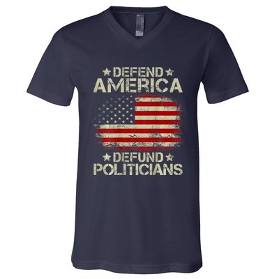 Vintage USA Flag Defend America Defund Politicians V-Neck T-Shirt