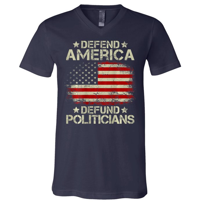 Vintage USA Flag Defend America Defund Politicians V-Neck T-Shirt