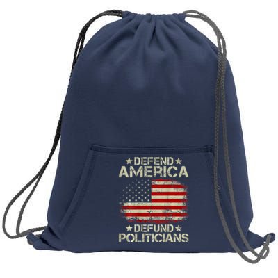 Vintage USA Flag Defend America Defund Politicians Sweatshirt Cinch Pack Bag