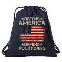 Vintage USA Flag Defend America Defund Politicians Drawstring Bag