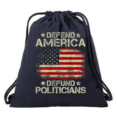 Vintage USA Flag Defend America Defund Politicians Drawstring Bag