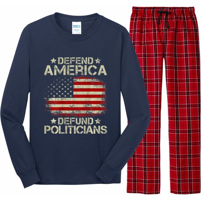 Vintage USA Flag Defend America Defund Politicians Long Sleeve Pajama Set